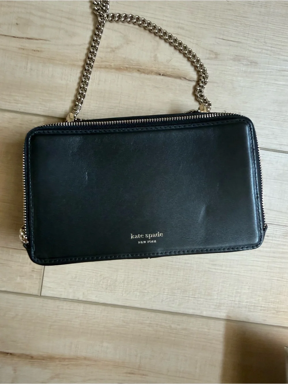 kate spade Black Leather Crossbody with Gold Chain